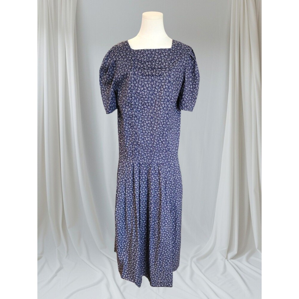 Vintage LAURA ASHLEY Blue 100% Cotton Drop Waist Dress Sz 10 Cottagecore Prairie